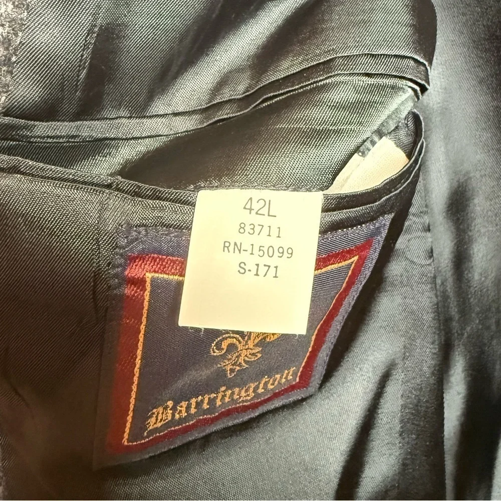 Barrington Vintage Men's Wool Suit Coat 2 Button Single Brst Dark Blue Size 42L